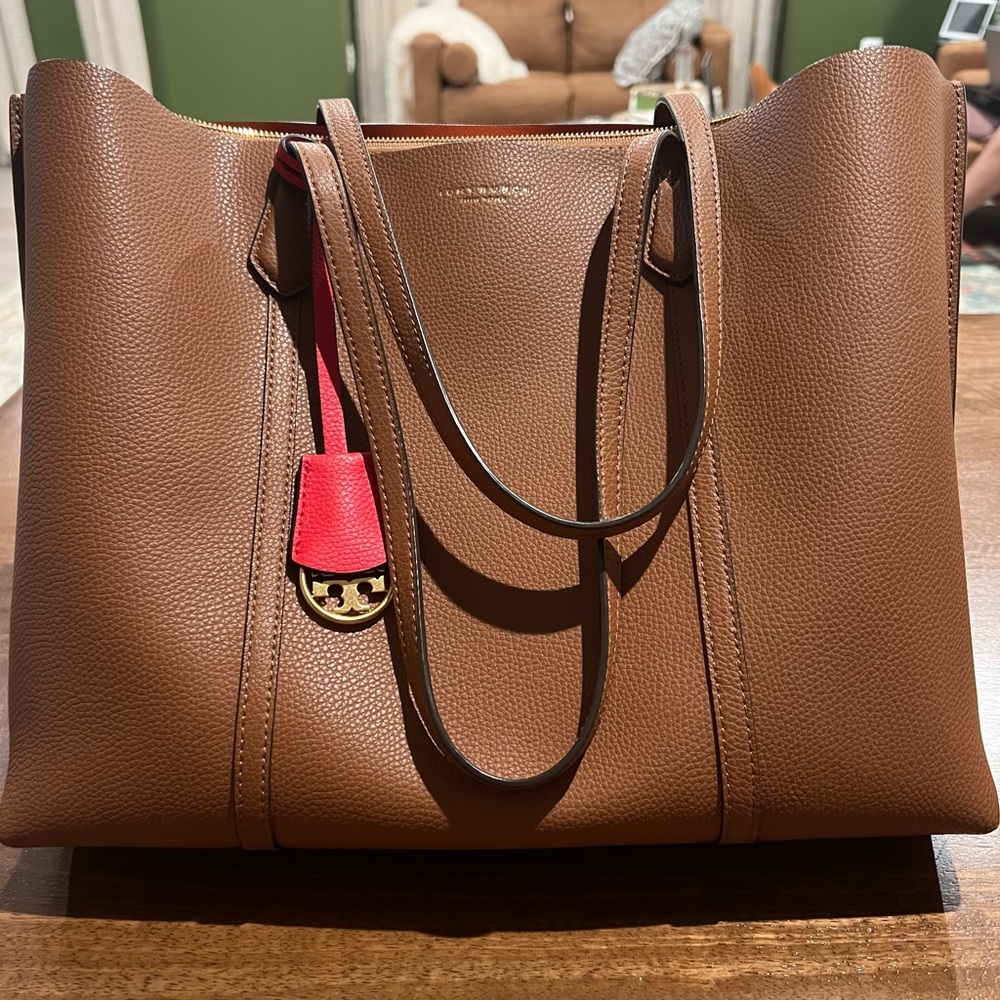 Tory Burch Brown Tote with Red Accent